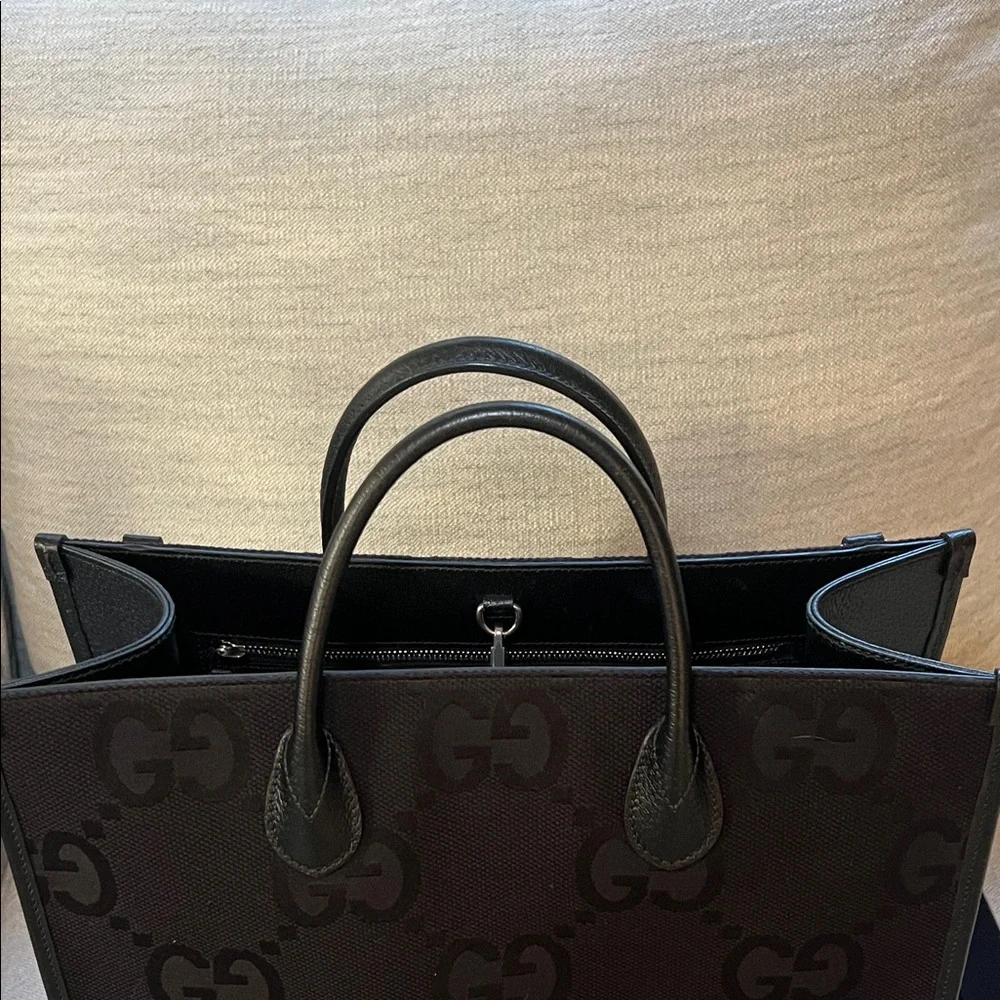 Gucci Black GG Jacquard Tote with Leather Handles